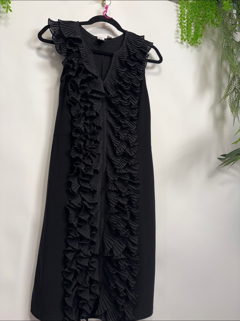 Marc Bouwer Elegant Black Ruffle Midi Dress